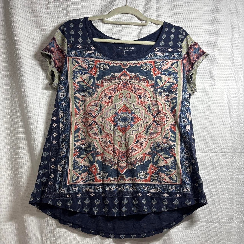 Lucky brand large boho navy blue mandela tee